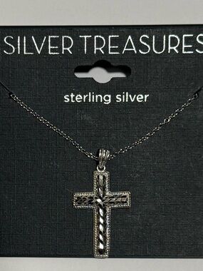 Silver Treasures 925 Sterling Silver Filigree Cross Necklace 18” Chain New